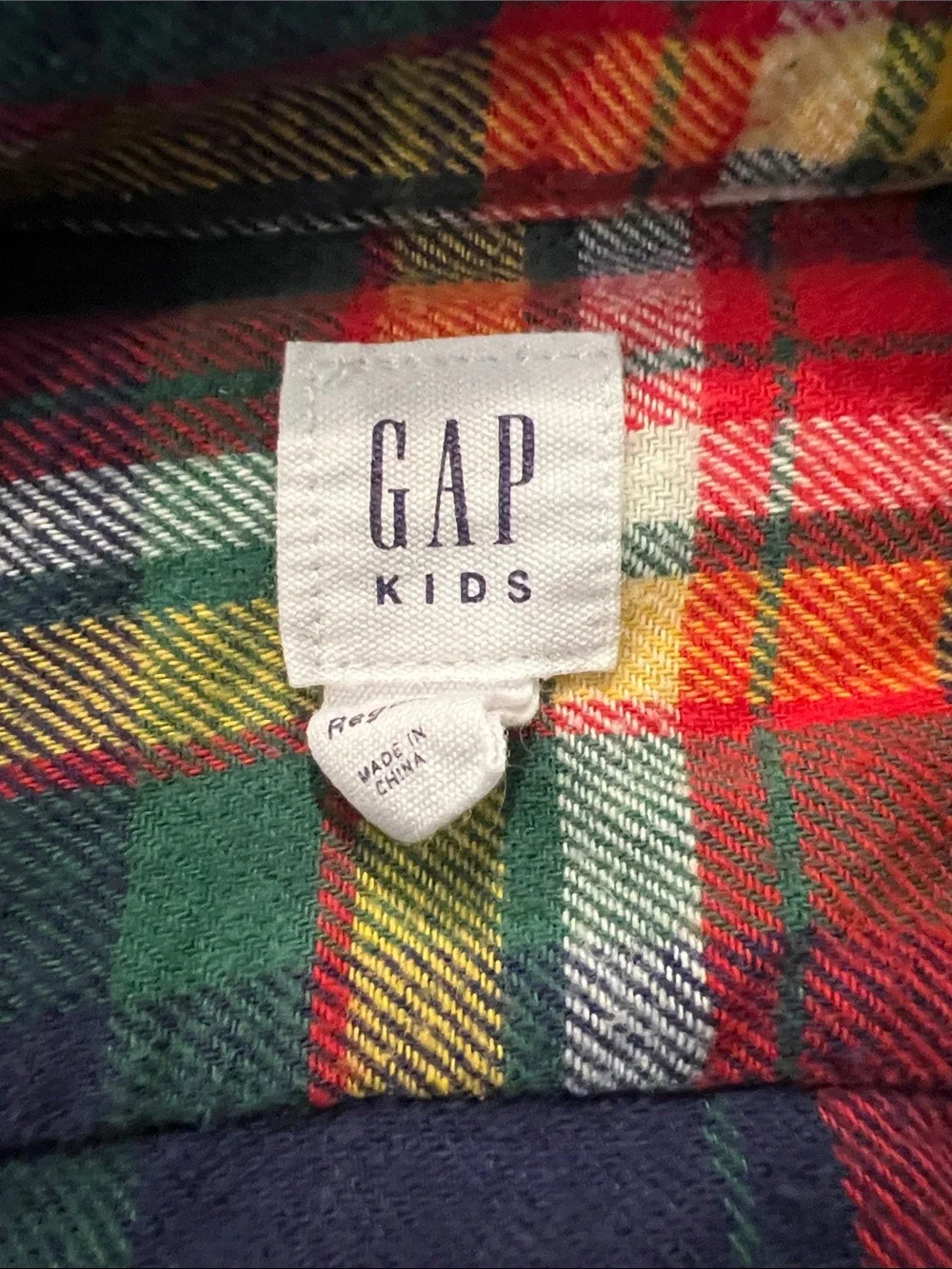 GAP Kids Multicolor Plaid Flannel Button-Down Shirt — Navy, Red, Green & Yellow